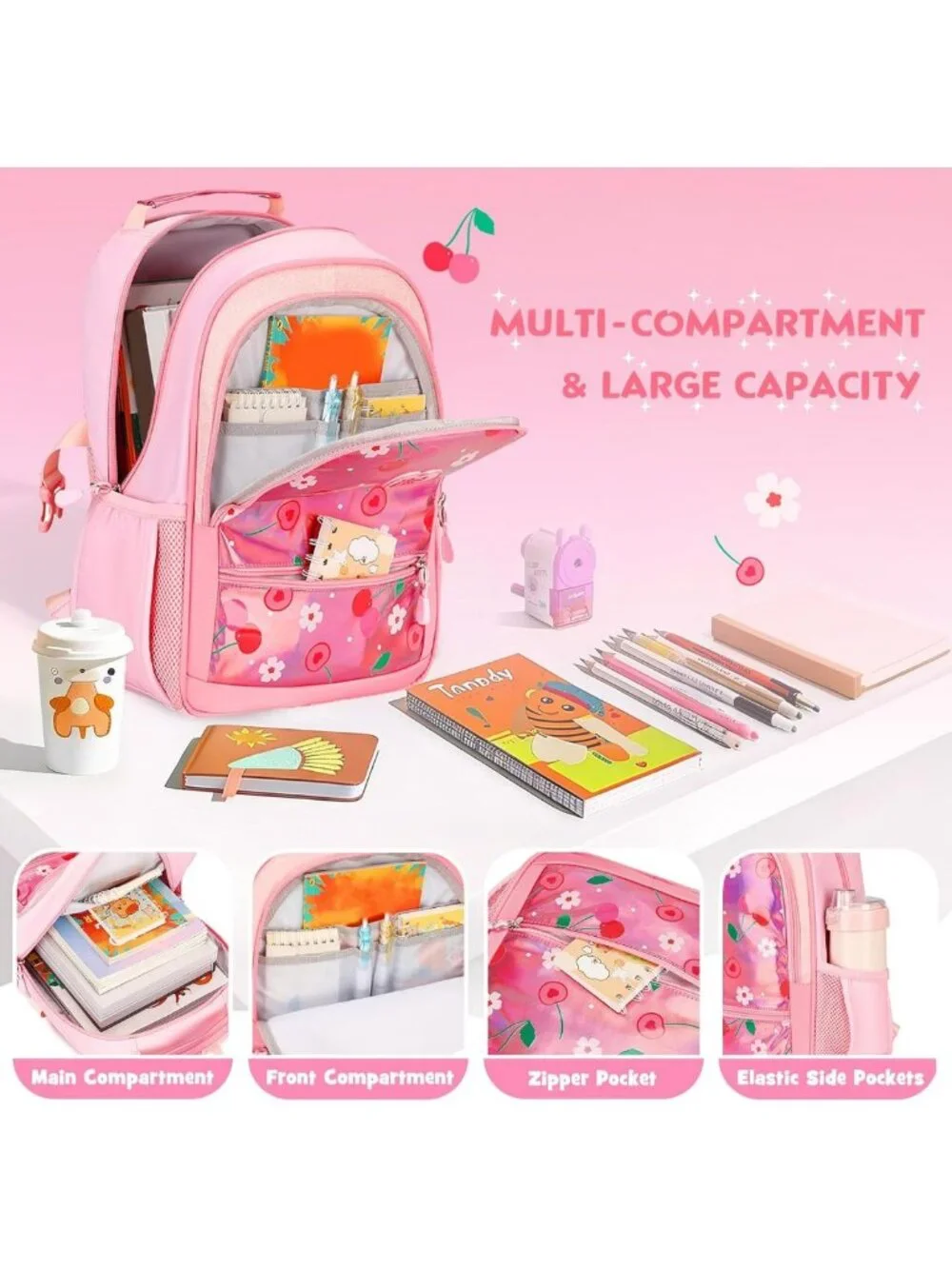 15-Inch Girls Backpack for Ages 5-8 with Water Bottle - Stylish & Functional!